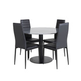 Estelle kulatý jídelní stůl ø106 H75 - černá / černá + štíhlá jídelní židle s vysokým opěradlem - černé nohy - černá PU_4