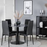Estelle kulatý jídelní stůl ø106 H75 - černá / černá + štíhlá jídelní židle s vysokým opěradlem - černé nohy - černá PU_4