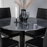 Estelle kulatý jídelní stůl ø106 H75 - černá / černá + štíhlá jídelní židle s vysokým opěradlem - černé nohy - černá PU_4