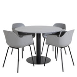 Estelle kulatý jídelní stůl ø106 H75 - černá / černá + pohodlná plastová jídelní židle - černé nohy - šedý plast_4