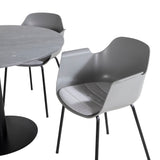 Estelle kulatý jídelní stůl ø106 H75 - černá / černá + pohodlná plastová jídelní židle - černé nohy - šedý plast_4