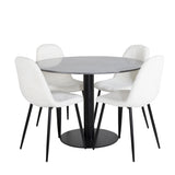 Kulatý jídelní stůl Estelle ø106 H75 - Černá / Černá + Polar Fluff Jídelní židle - Černé nohy - White Teddy _4