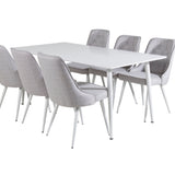 Jídelní stůl Polar 180 cm - Bílá deska / Bílé nohy+Velvet Deluxe Jídelní židle -