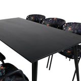 Jídelní stůl Dipp - 180*90cm - Černá dýha / celé černé nohy - Křeslo Arrow - Černé nohy - Černá květina s potiskem Látka 6