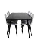 Jídelní stůl Dipp - 180*90cm - Černá dýha / celé černé nohy - Jídelní židle Polar Diamond - Černé nohy - Grey Velvet 6