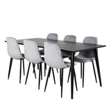 Jídelní stůl Dipp - 180*90cm - Černá dýha / celé černé nohy - Jídelní židle Polar Diamond - Černé nohy - Grey Velvet 6