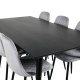 Jídelní stůl Dipp - 180*90cm - Černá dýha / celé černé nohy - Jídelní židle Polar Diamond - Černé nohy - Grey Velvet 6