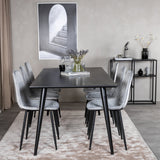 Jídelní stůl Dipp - 180*90cm - Černá dýha / celé černé nohy - Jídelní židle Polar Diamond - Černé nohy - Grey Velvet 6