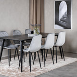 Jídelní stůl Dipp - 180*90cm - Černá dýha / celé černé nohy - Jídelní židle Polar Diamond - Černé nohy - Grey Velvet 6