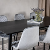 Jídelní stůl Dipp - 180*90cm - Černá dýha / celé černé nohy - Jídelní židle Polar Diamond - Černé nohy - Grey Velvet 6