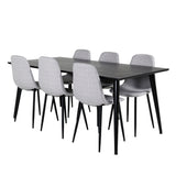 Jídelní stůl Dipp - 180*90cm - Černá dýha / celé černé nohy - Jídelní židle Polar Diamond - Černé nohy - Šedá látka 6