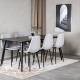 Jídelní stůl Dipp - 180*90cm - Černá dýha / celé černé nohy - Jídelní židle Polar Diamond - Černé nohy - Šedá látka 6