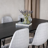 Jídelní stůl Dipp - 180*90cm - Černá dýha / celé černé nohy - Jídelní židle Polar Diamond - Černé nohy - Šedá látka 6