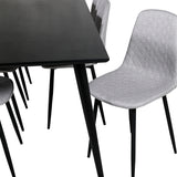 Jídelní stůl Dipp - 180*90cm - Černá dýha / celé černé nohy - Jídelní židle Polar Diamond - Černé nohy - Šedá látka 6