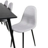 Jídelní stůl Dipp - 180*90cm - Černá dýha / celé černé nohy - Jídelní židle Polar - Černé nohy - Světle šedá látka 6