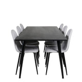 Jídelní stůl Dipp - 180*90cm - Černá dýha / celé černé nohy - Jídelní židle Polar - Černé nohy - Světle šedá látka 6