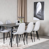 Jídelní stůl Dipp - 180*90cm - Černá dýha / celé černé nohy - Jídelní židle Polar - Černé nohy - Světle šedá látka 6