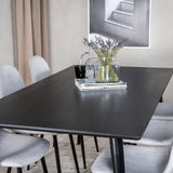 Jídelní stůl Dipp - 180*90cm - Černá dýha / celé černé nohy - Jídelní židle Polar - Černé nohy - Světle šedá látka 6