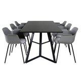 Jídelní stůl Marina - černá deska / černé nohy - pohodlná plastová jídelní židle - černé nohy - šedý plast 6