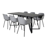 Jídelní stůl Marina - černá deska / černé nohy - pohodlná plastová jídelní židle - černé nohy - šedý plast 6