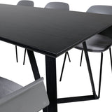 Jídelní stůl Marina - černá deska / černé nohy - pohodlná plastová jídelní židle - černé nohy - šedý plast 6