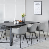 Jídelní stůl Marina - černá deska / černé nohy - pohodlná plastová jídelní židle - černé nohy - šedý plast 6