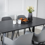 Jídelní stůl Marina - černá deska / černé nohy - pohodlná plastová jídelní židle - černé nohy - šedý plast 6