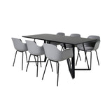 Jídelní stůl Marina - černá deska / černé nohy - pohodlná plastová jídelní židle - černé nohy - šedý plast 6