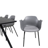 Jídelní stůl Marina - černá deska / černé nohy - pohodlná plastová jídelní židle - černé nohy - šedý plast 6