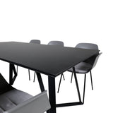 Jídelní stůl Marina - černá deska / černé nohy - pohodlná plastová jídelní židle - černé nohy - šedý plast 6