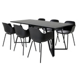 Jídelní stůl Marina - černá deska / černé nohy - pohodlná plastová jídelní židle - černé nohy - černý plast 6