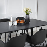 Jídelní stůl Marina - černá deska / černé nohy - pohodlná plastová jídelní židle - černé nohy - černý plast 6