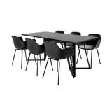 Jídelní stůl Marina - černá deska / černé nohy - pohodlná plastová jídelní židle - černé nohy - černý plast 6