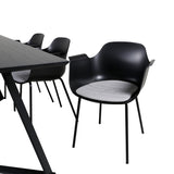 Jídelní stůl Marina - černá deska / černé nohy - pohodlná plastová jídelní židle - černé nohy - černý plast 6