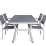 Jídelní stůl Virya - bílá Alu / šedé sklo - malý stůl + stohovací židle Copacabana - bílá/šedá_4