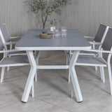 Jídelní stůl Virya - bílá Alu / šedé sklo - malý stůl + stohovací židle Copacabana - bílá/šedá_4