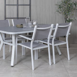 Jídelní stůl Virya - bílá Alu / šedé sklo - malý stůl + stohovací židle Copacabana - bílá/šedá_4