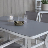 Jídelní stůl Virya - bílá Alu / šedé sklo - malý stůl + stohovací židle Copacabana - bílá/šedá_4