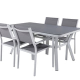 Jídelní stůl Virya - bílá Alu / šedé sklo - malý stůl + stohovací židle Copacabana - bílá/šedá_4