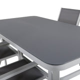 Jídelní stůl Virya - bílá Alu / šedé sklo - malý stůl + stohovací židle Copacabana - bílá/šedá_4