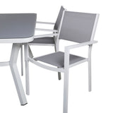 Jídelní stůl Virya - bílá Alu / šedé sklo - malý stůl + stohovací židle Copacabana - bílá/šedá_4