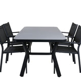 Jídelní stůl Virya - BLACK Alu / šedé sklo - malý stůl + stohovací židle Copacabana - Black/Black_4