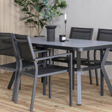 Jídelní stůl Virya - BLACK Alu / šedé sklo - malý stůl + stohovací židle Copacabana - Black/Black_4