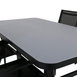 Jídelní stůl Virya - BLACK Alu / šedé sklo - malý stůl + stohovací židle Copacabana - Black/Black_4