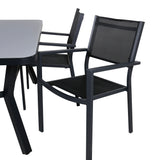 Jídelní stůl Virya - BLACK Alu / šedé sklo - malý stůl + stohovací židle Copacabana - Black/Black_4