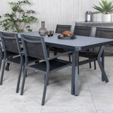 Jídelní stůl Virya - černý Alu / šedé sklo - velký stůl + stohovací židle Copacabana - Black/Black_6