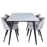 Jídelní stůl Jimmy , černá bílá HPL + sametová jídelní křeslo , černé nohy , světle šedá látka_4