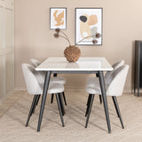 Jídelní stůl Jimmy , černá bílá HPL + sametová jídelní křeslo , černé nohy , světle šedá látka_4