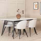 Jídelní stůl Jimmy , černá bílá HPL + sametová jídelní křeslo , černé nohy , světle šedá látka_4