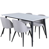 Jídelní stůl Jimmy , černá bílá HPL + sametová jídelní křeslo , černé nohy , světle šedá látka_4